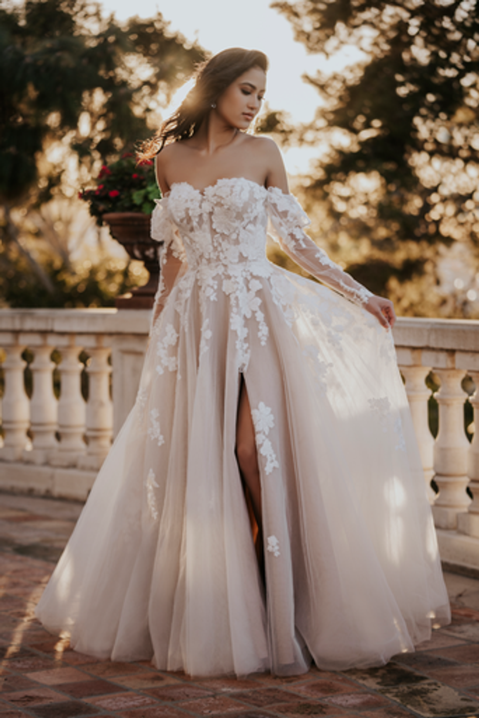 Lace Off the Shoulder Fitted Crepe Wedding Dress  Allure bridal, Allure wedding  dresses, Crepe wedding dress