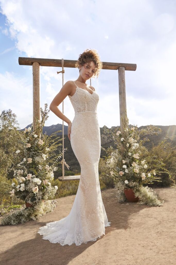 Cove-BL420-Beloved by Casablanca Bridal-Pure Bridal-Edmonton Bridal Shop, Edmonton Wedding dress, Edmonton Bridal, all over lace sheath with beaded spaghetti straps