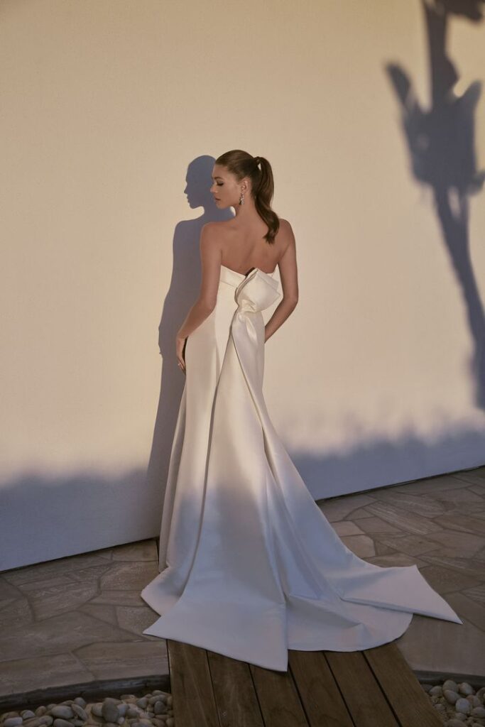 LE129-Arlo-LeBlanc by Casablanca Bridal-Pure Bridal-Sheath, strapless mikado gown with detachable bow, edmonton bridal shop,  edmonton wedding dress shop