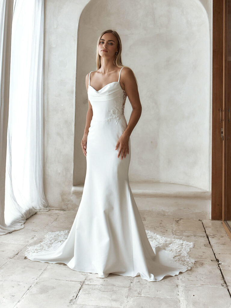 Benni-Serene by Madi Lane-Pure Bridal-Edmonton Bridal Shop-Simple-Wedding gown-sexy-sleek dress